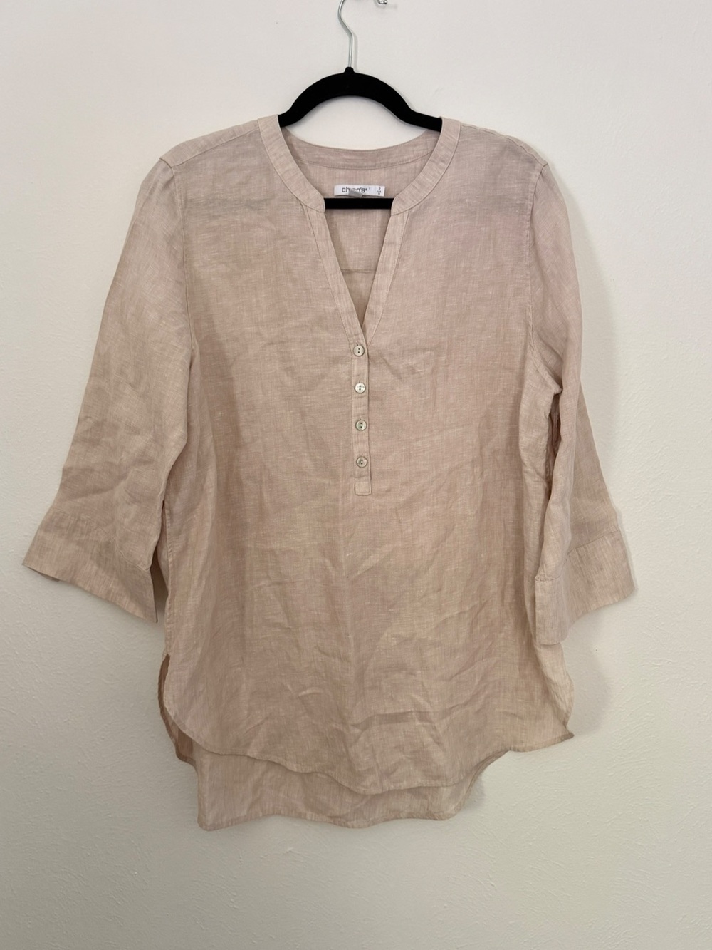 Chico's 100% Linen Light Beige Henley Tunic Blouse Size Chico’s 2 (12)